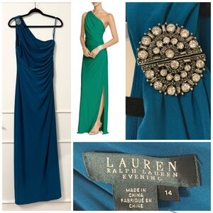 Lauren Ralph Lauren one shoulder ruched formal gown